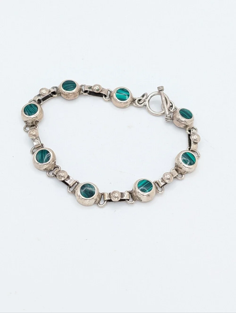 Vintage 925 Sterling Silver and Malachite Bracelet